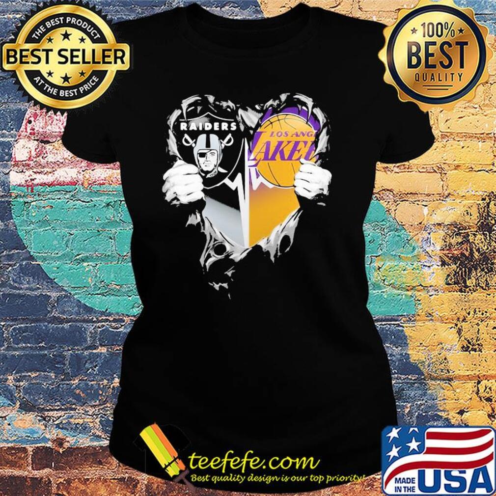 Blood insides oakland raiders and los angeles lakers heart s Ladies tee Blood insides oakland raiders and los angeles lakers heart s Ladies tee