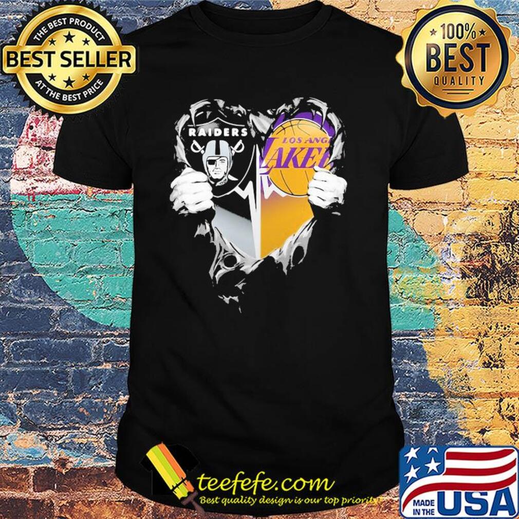 Blood insides oakland raiders and los angeles lakers heart shirt Blood insides oakland raiders and los angeles lakers heart shirt