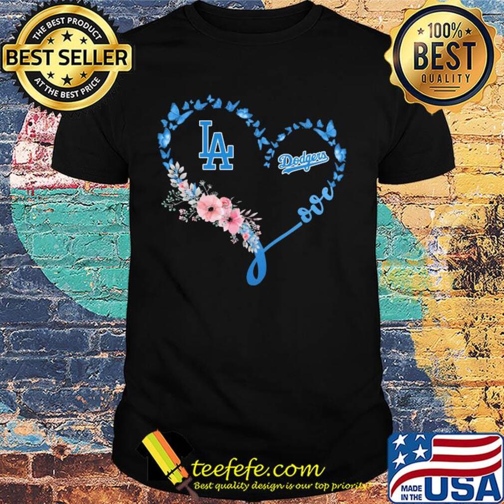 Butterfly love los angeles dodgers flowers heart shirt