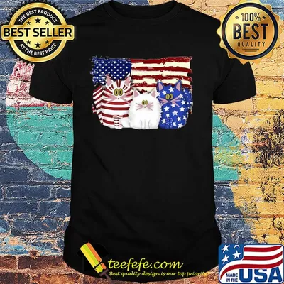 Cat 2 flag US American flag Independence Day veteran shirt