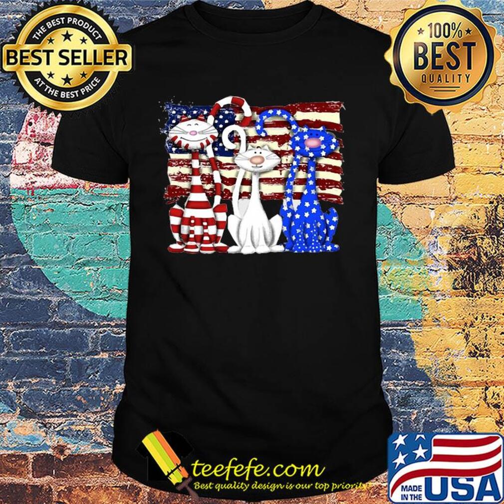 Cats 2 flag US American flag Independence Day veteran shirt