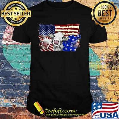 Cows 2 flag US American flag veteran Independence Day shirt
