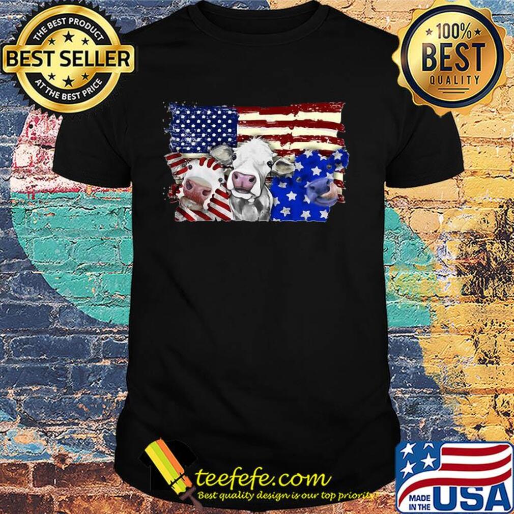 Cows 2 flag US American flag veteran Independence Day shirt