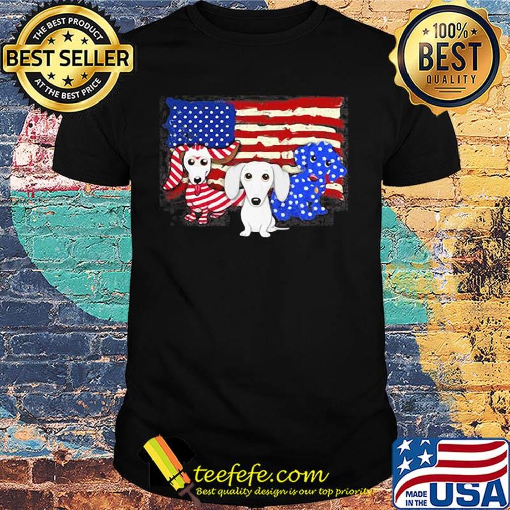 Dachshund 2 flag US American flag Independence Day veteran shirt