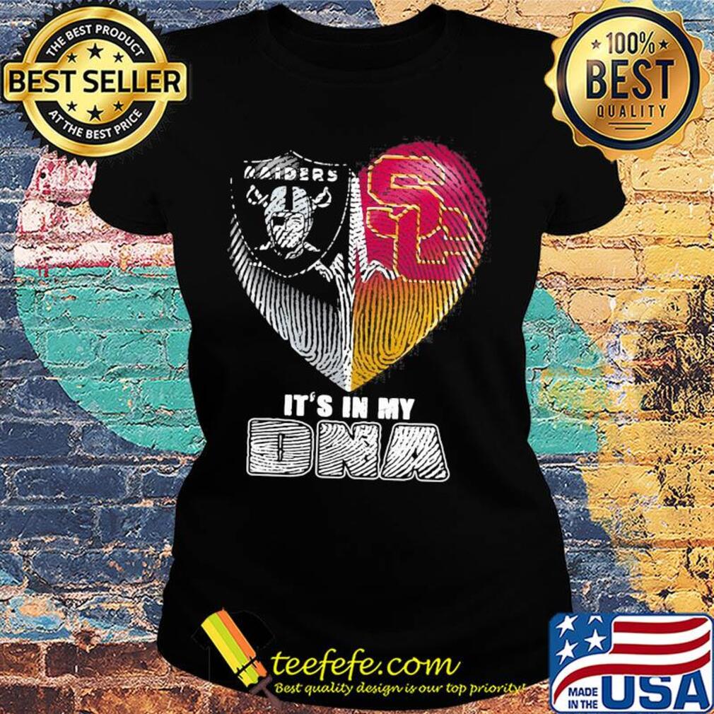 It's in my dna oakland raiders and southern california trojans heartbeat s Ladies tee It's in my dna oakland raiders and southern california trojans heartbeat s Ladies tee