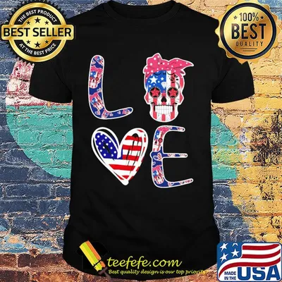 Love skull heart American flag veteran Independence Day shirt