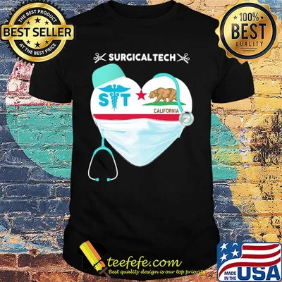 Medical Assistant Surgical Tech heart California Bear nurse mask shirt