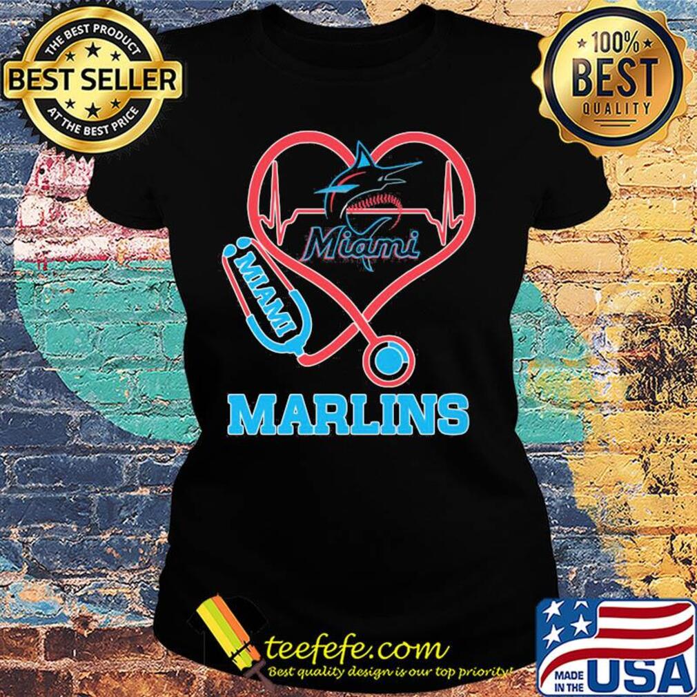 Miami marlins baseball stethoscope heart s Ladies tee Miami marlins baseball stethoscope heart s Ladies tee