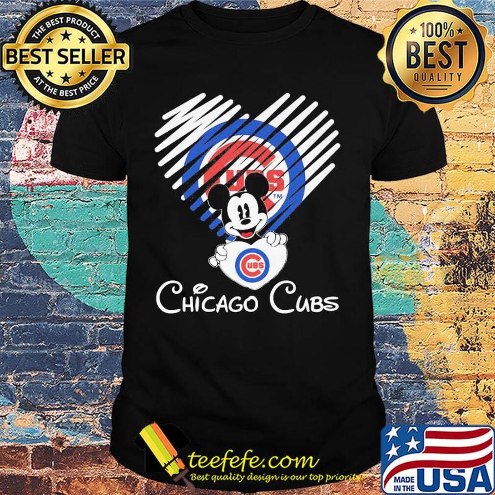 Mickey mouse hug heart chicago cubs logo shirt
