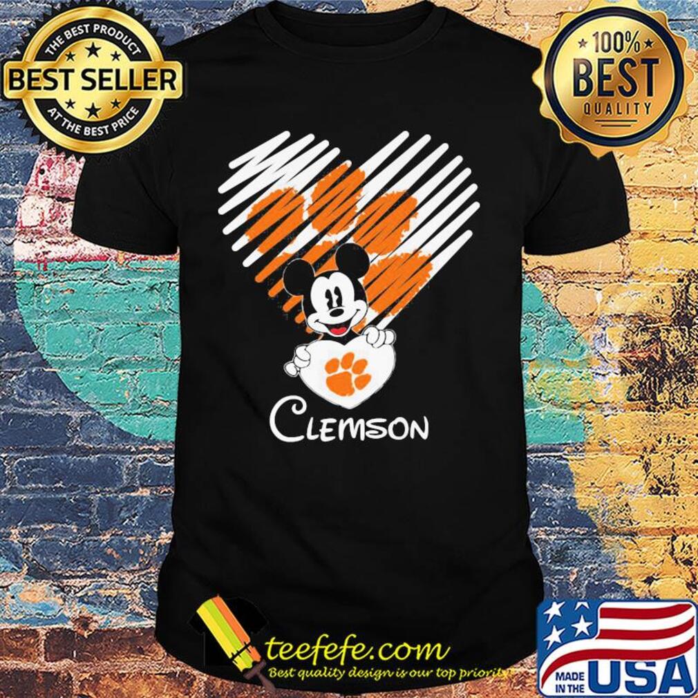 Mickey mouse hug heart clemson tigers logo shirt