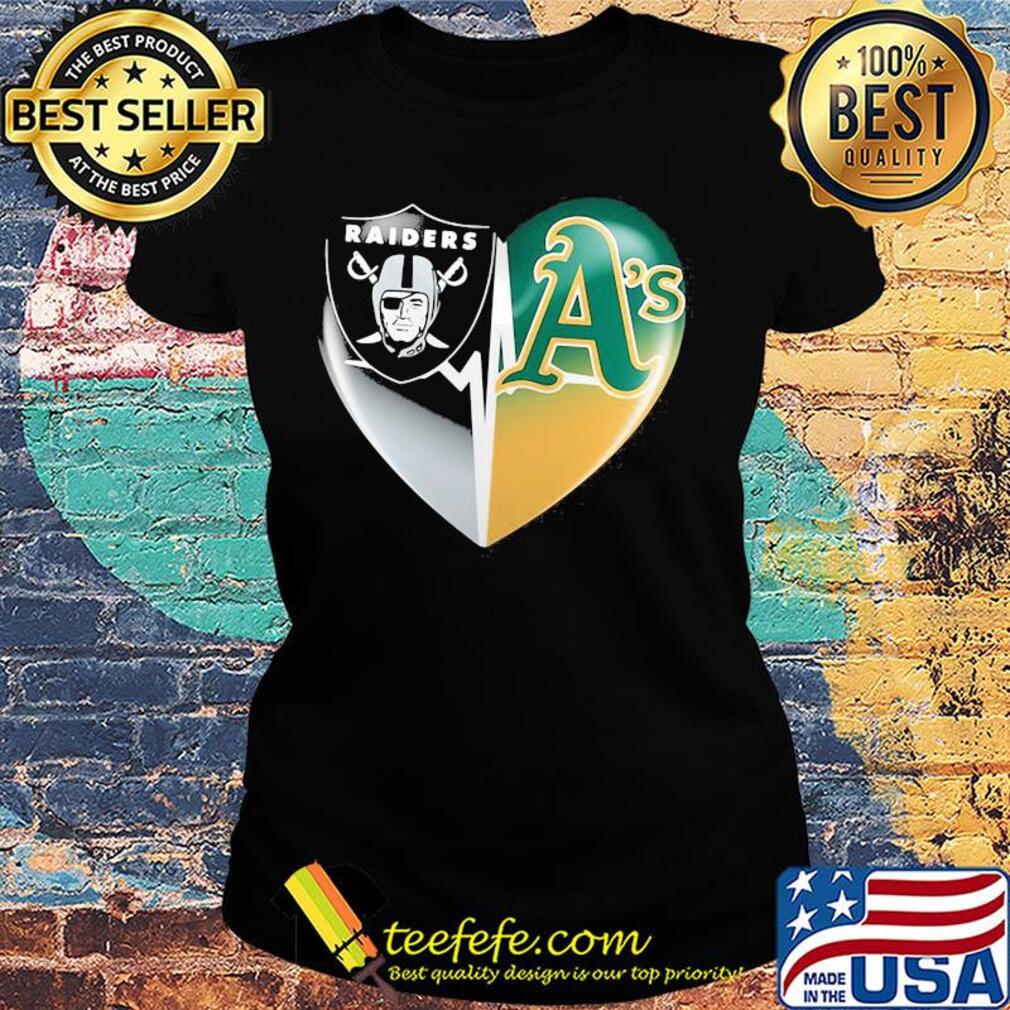 Oakland raiders and oakland athletics heart heartbeat s Ladies tee Oakland raiders and oakland athletics heart heartbeat s Ladies tee
