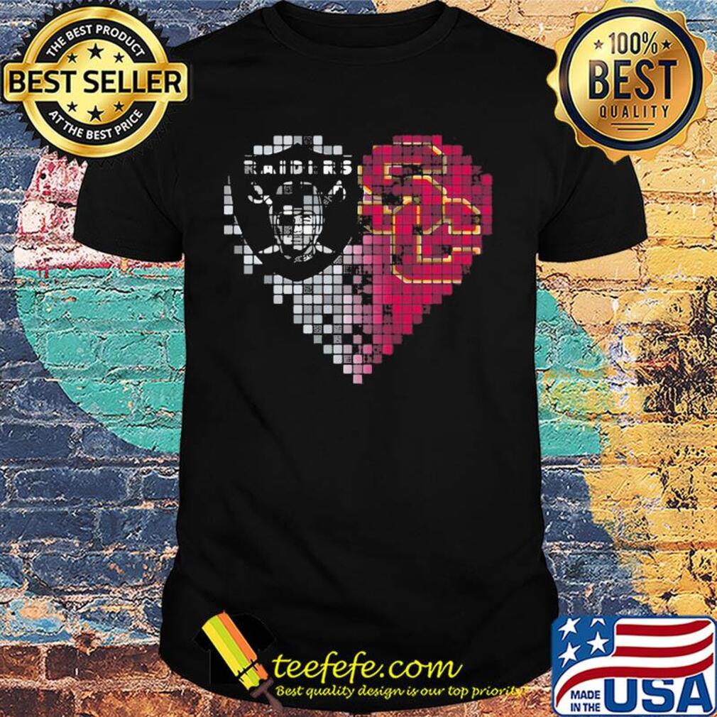 Oakland raiders and southern california trojans heart fragments shirt Oakland raiders and southern california trojans heart fragments shirt
