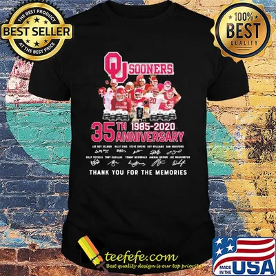 Oklahoma sooners 35th anniversary 1885 2020 thank you for the memories signatures shirt
