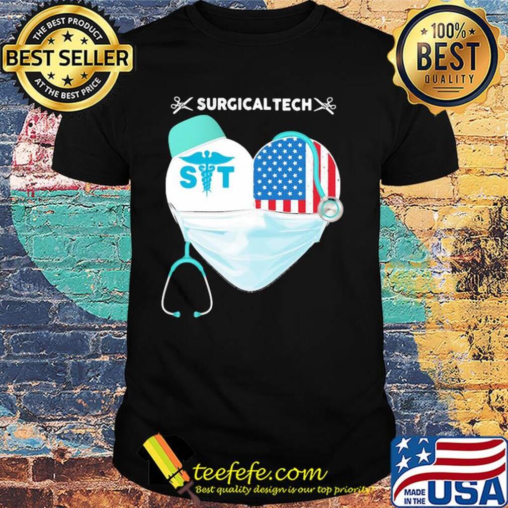 Saurgical Tech American flag veteran Indepence Day heart nurse shirt