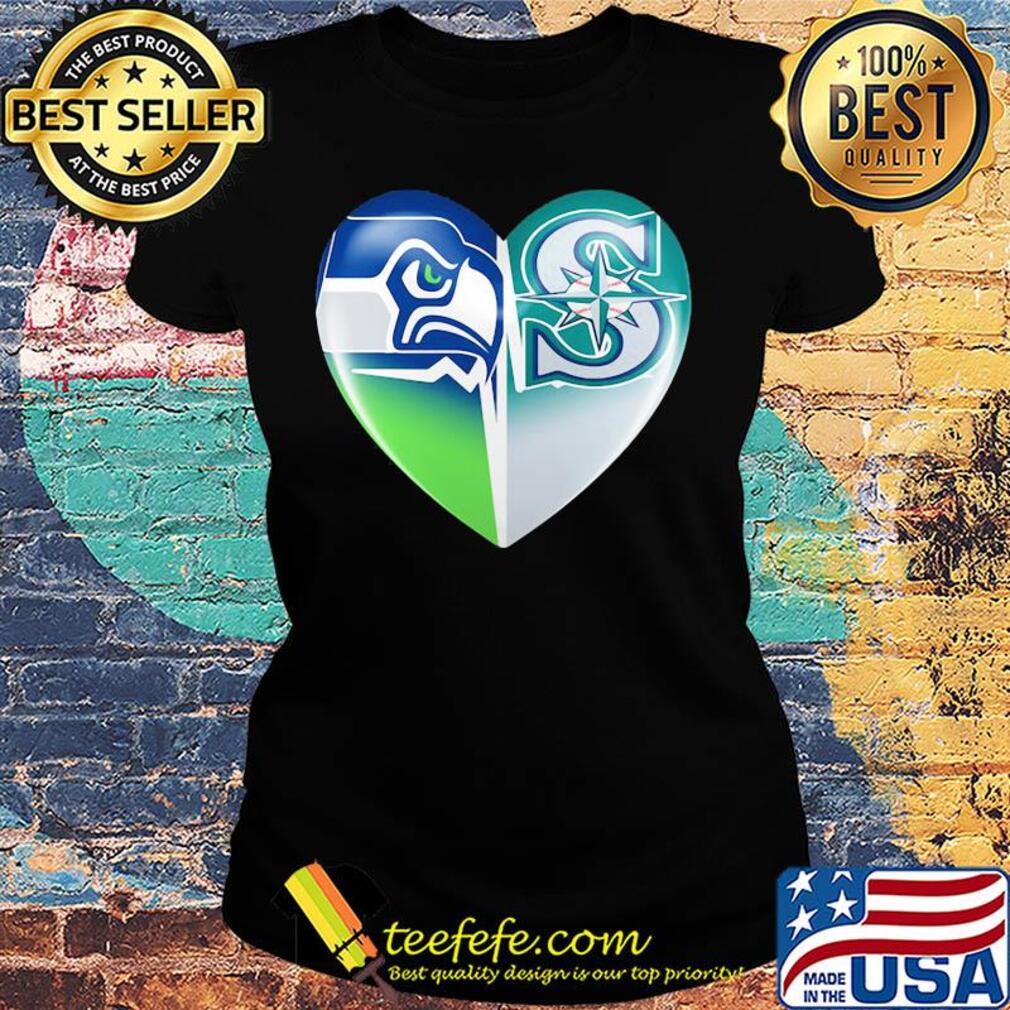 Seattle seahawks and seattle mariners heartbeat heart s Ladies tee Seattle seahawks and seattle mariners heartbeat heart s Ladies tee