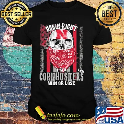 Skull mask damn right I'm a nebraska cornhuskers fan win or lose american flag independence day shirt