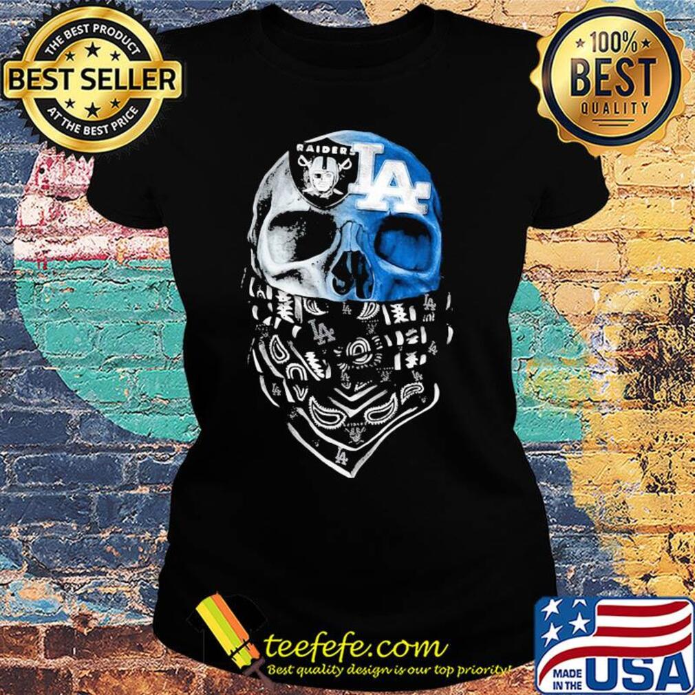 Skull mask oakland raiders and los angeles dodgers logo s Ladies tee Skull mask oakland raiders and los angeles dodgers logo s Ladies tee
