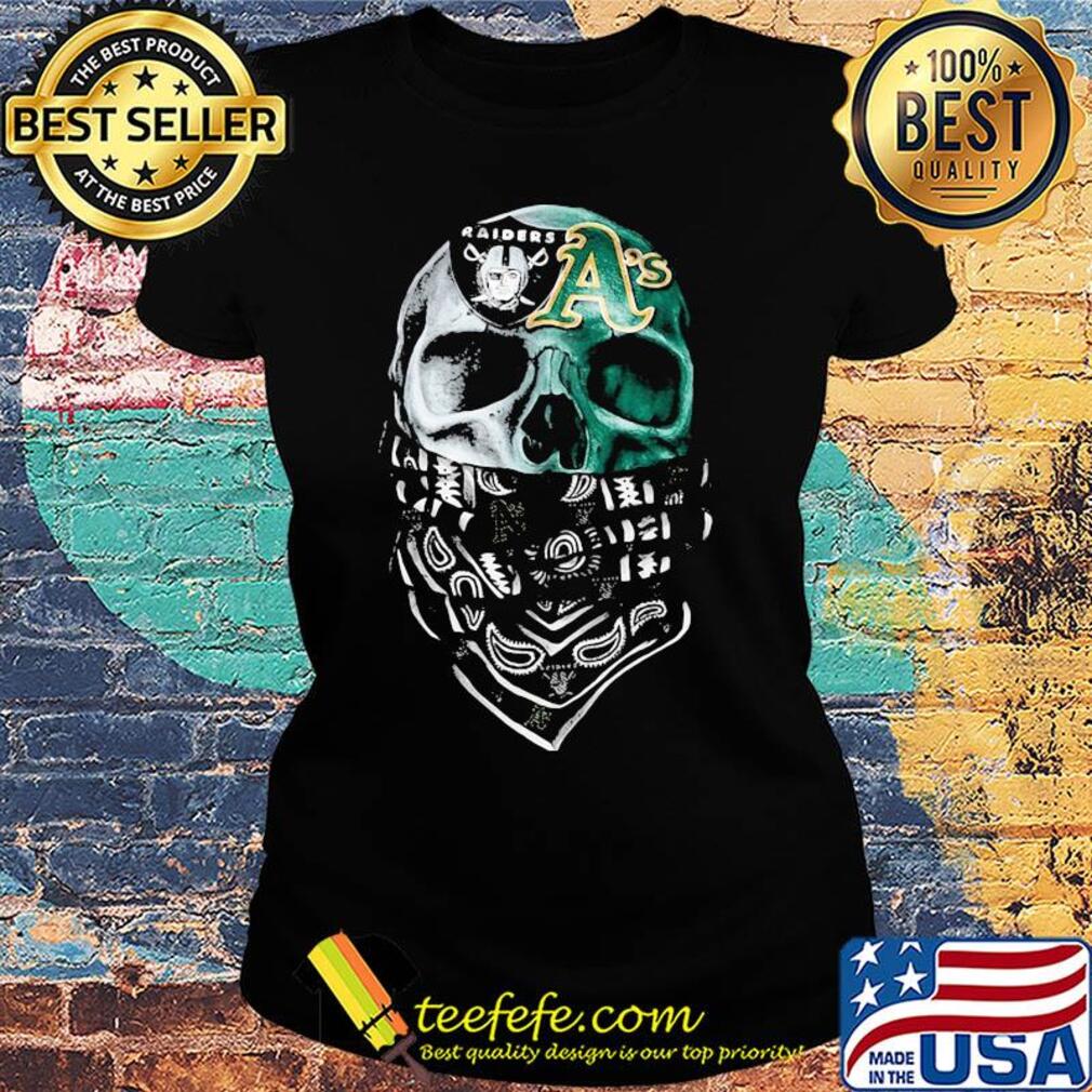 Skull mask oakland raiders and oakland athletics s Ladies tee Skull mask oakland raiders and oakland athletics s Ladies tee