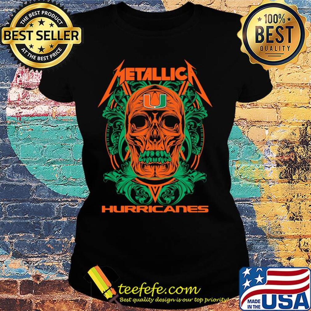 Skull Metallica Miami Hurricanes football fish s Ladies tee Skull Metallica Miami Hurricanes football fish s Ladies tee