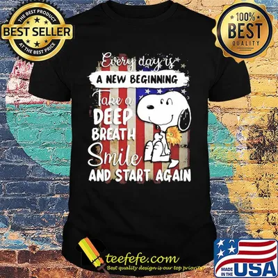 Snoopy every day is a new beginning take a deep breath smile and start again sunflowers american flag independence day shirt