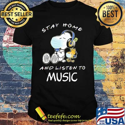 Snoopy wear mask stay home and listen to music covid-19 shirt