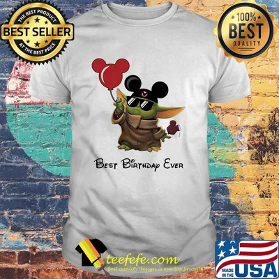 Star wars baby yoda holding balloon mickey mouse best birthday ever shirt