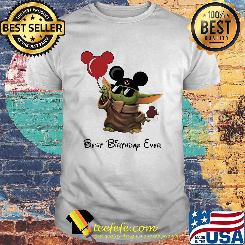 Star wars baby yoda holding balloon mickey mouse best birthday ever shirt