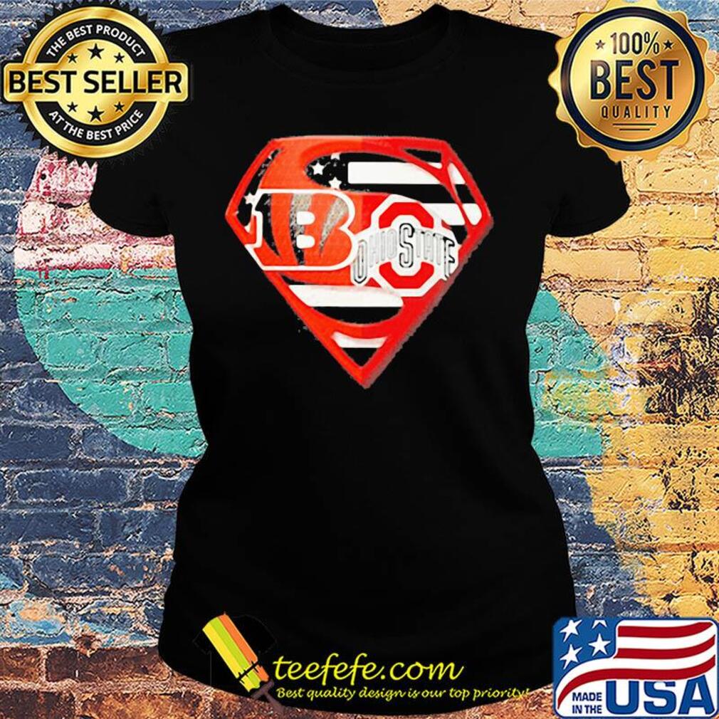 Superhero cincinnati bengals and ohio state buckeyes diamond independence day american flag s Ladies tee Superhero cincinnati bengals and ohio state buckeyes diamond independence day american flag s Ladies tee