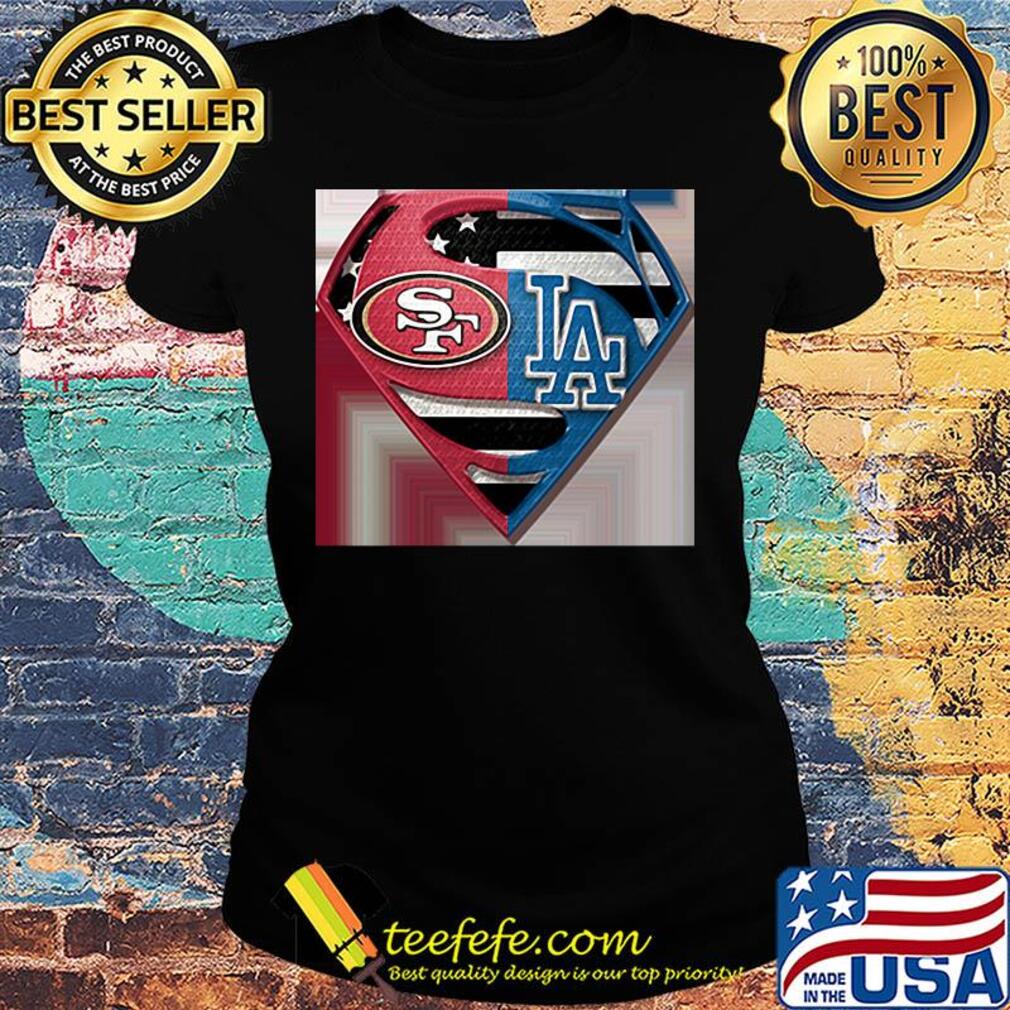 Superhero san francisco 49ers and los angeles dodgers diamond american flag independence day s Ladies tee Superhero san francisco 49ers and los angeles dodgers diamond american flag independence day s Ladies tee