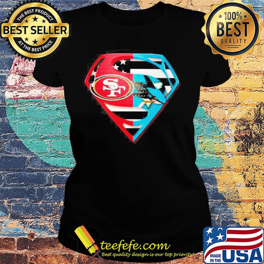 Superhero san francisco 49ers and san jose shark diamond american flag independence day s Ladies tee Superhero san francisco 49ers and san jose shark diamond american flag independence day s Ladies tee