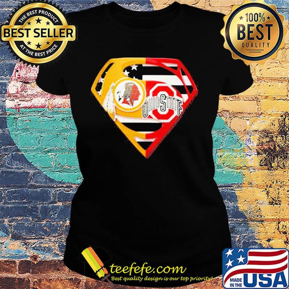 Superhero washington redskins and ohio state buckeyes diamond american flag s Ladies tee Superhero washington redskins and ohio state buckeyes diamond american flag s Ladies tee