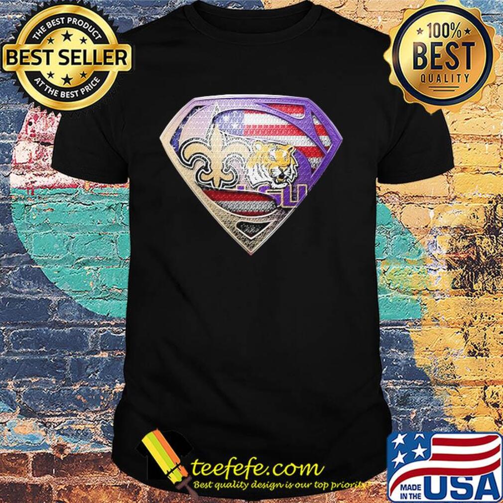 Superman new orleans saints and lsu tigers american flag independence day shirt