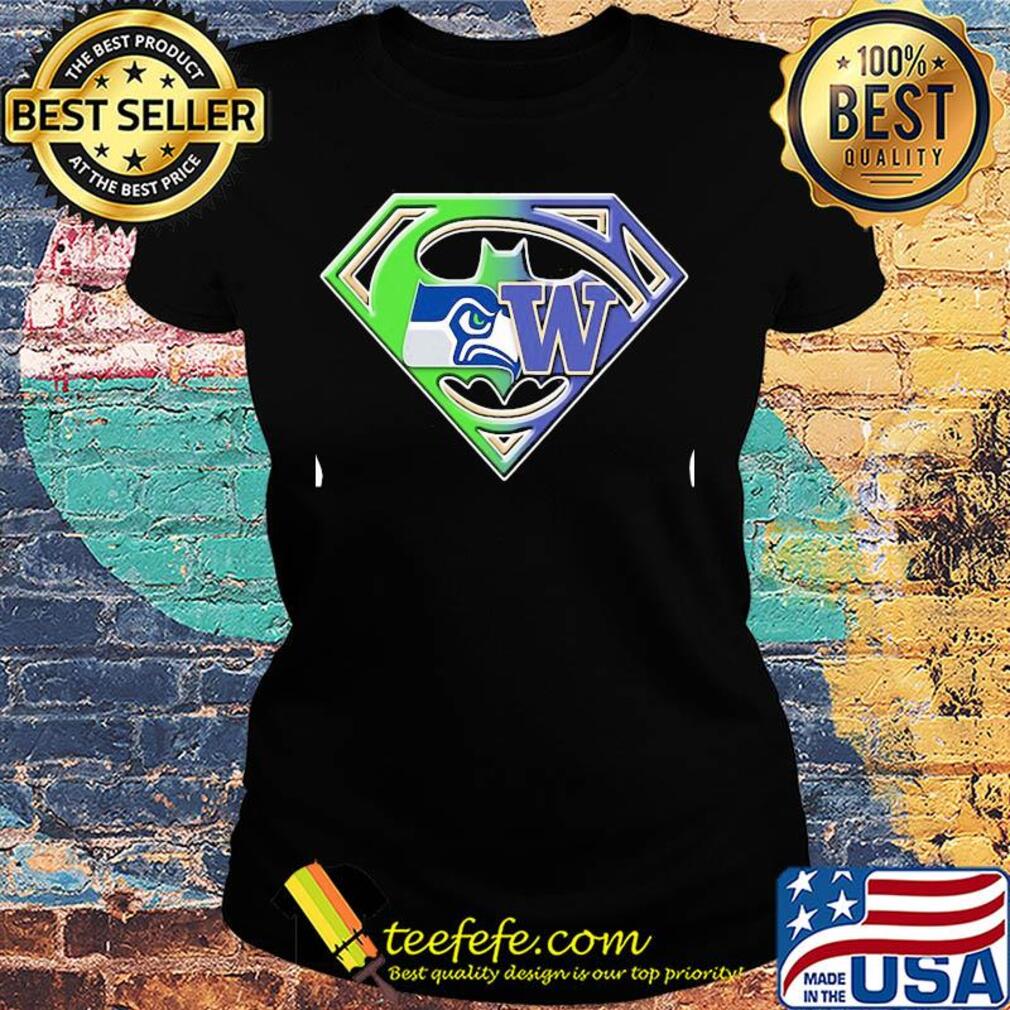 Superman seattle seahawks and washington huskies s Ladies tee Superman seattle seahawks and washington huskies s Ladies tee