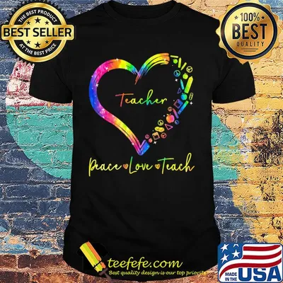 Teacher peace love teach heart shirt