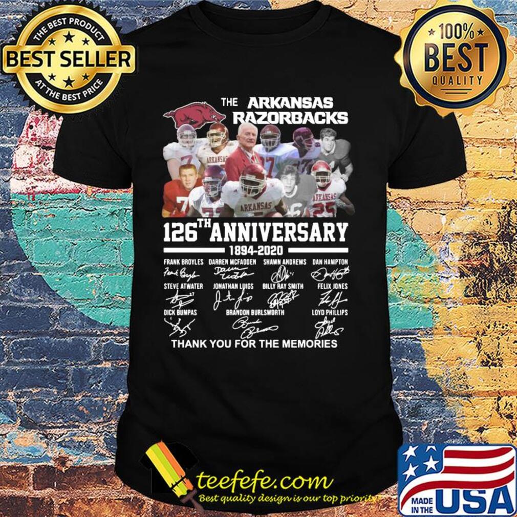 The arkansas razorbacks team 126th anniversary 1894 2020 thank you for the memories signatures shirt The arkansas razorbacks team 126th anniversary 1894 2020 thank you for the memories signatures shirt