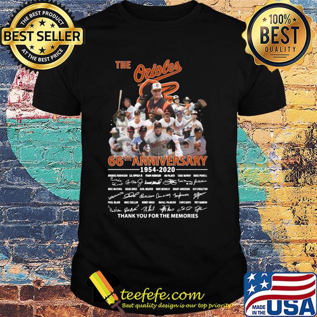The Baltimore Orioles 66th anniversary 1954-2020 signature thank you for the memories shirt