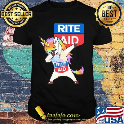 Unicorn mask dabbing rite aid logo shirt