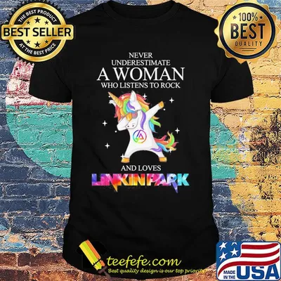Unicorn never underestimate a woman who listens to rock and loves linkin park shirt