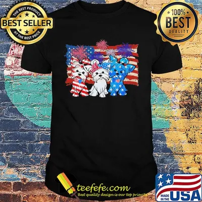 Yorkshire terrier firework american flag independence day shirt