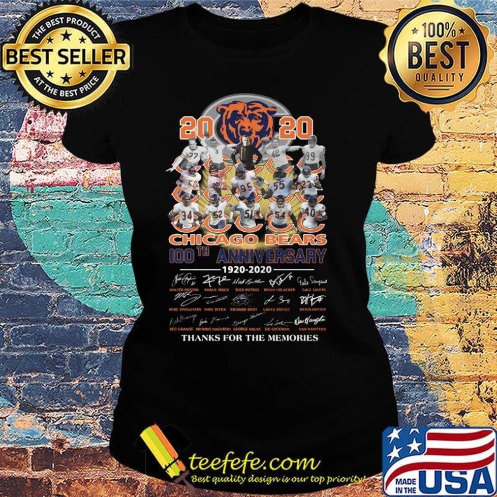2020 chicago bears football 100th anniversary 1920 2020 thanks for the memories signatures s Ladies tee 2020 chicago bears football 100th anniversary 1920 2020 thanks for the memories signatures s Ladies tee
