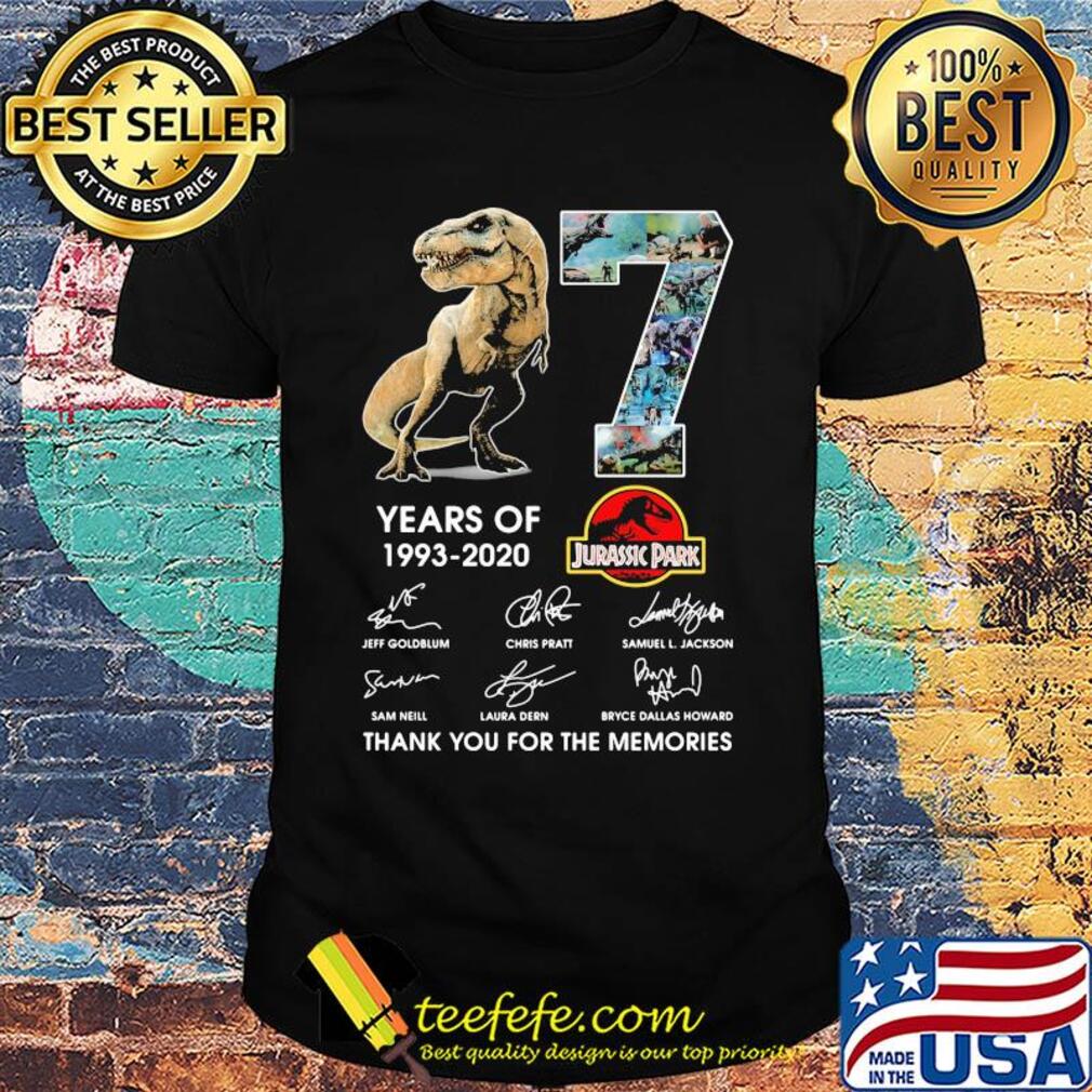 27 years of 1993 2020 jurassic park thank you for the memories signatures shirt