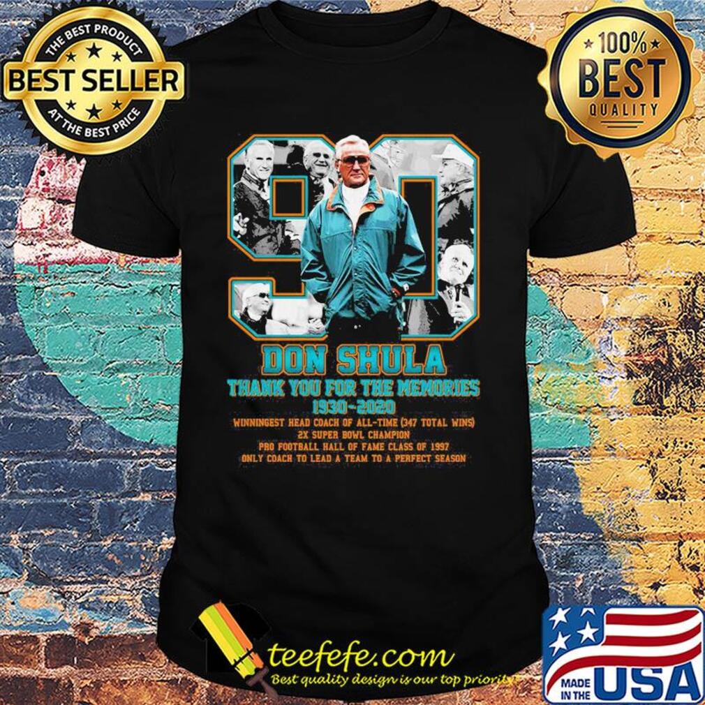 90 don coach shula thank you for the memories 1930-2020 miami dolphins football shirt