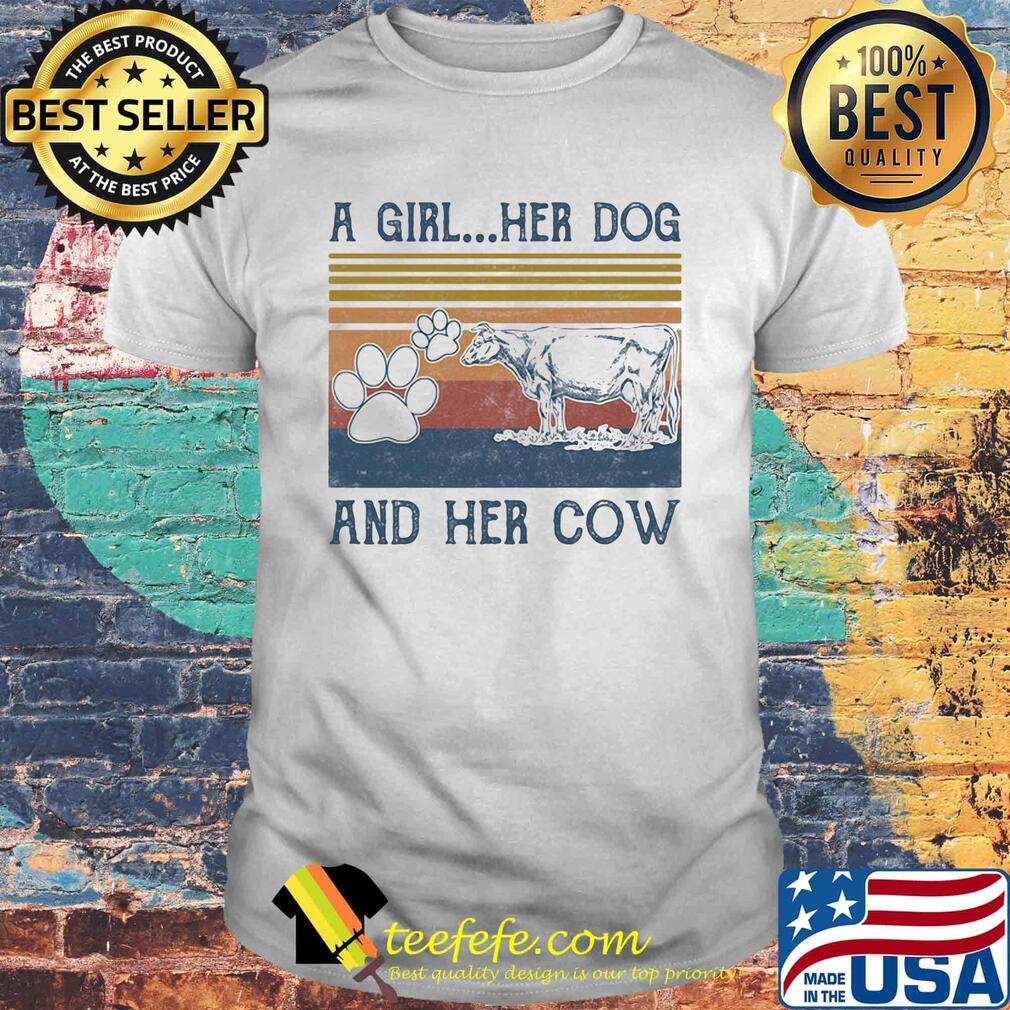 A girl her paw dog and her cow vintage retro shirt