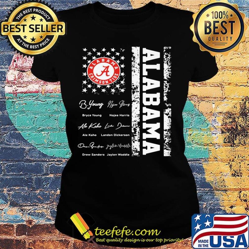 Alabama crimson tide signatures american flag independence day s Ladies tee Alabama crimson tide signatures american flag independence day s Ladies tee
