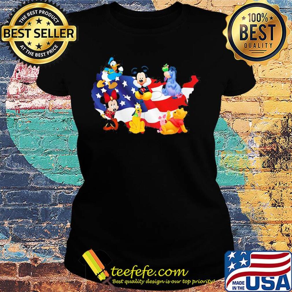 American flag independence day disney donald duck mickey mouse minnie mouse pluto pooh and eeyore s Ladies tee American flag independence day disney donald duck mickey mouse minnie mouse pluto pooh and eeyore s Ladies tee