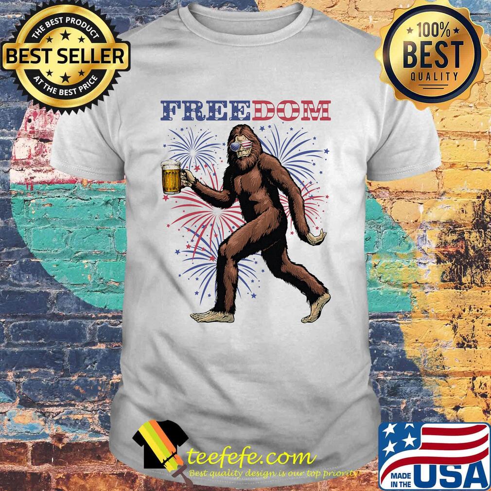 Bigfoot drinking beer freedom firework american independence day shirt