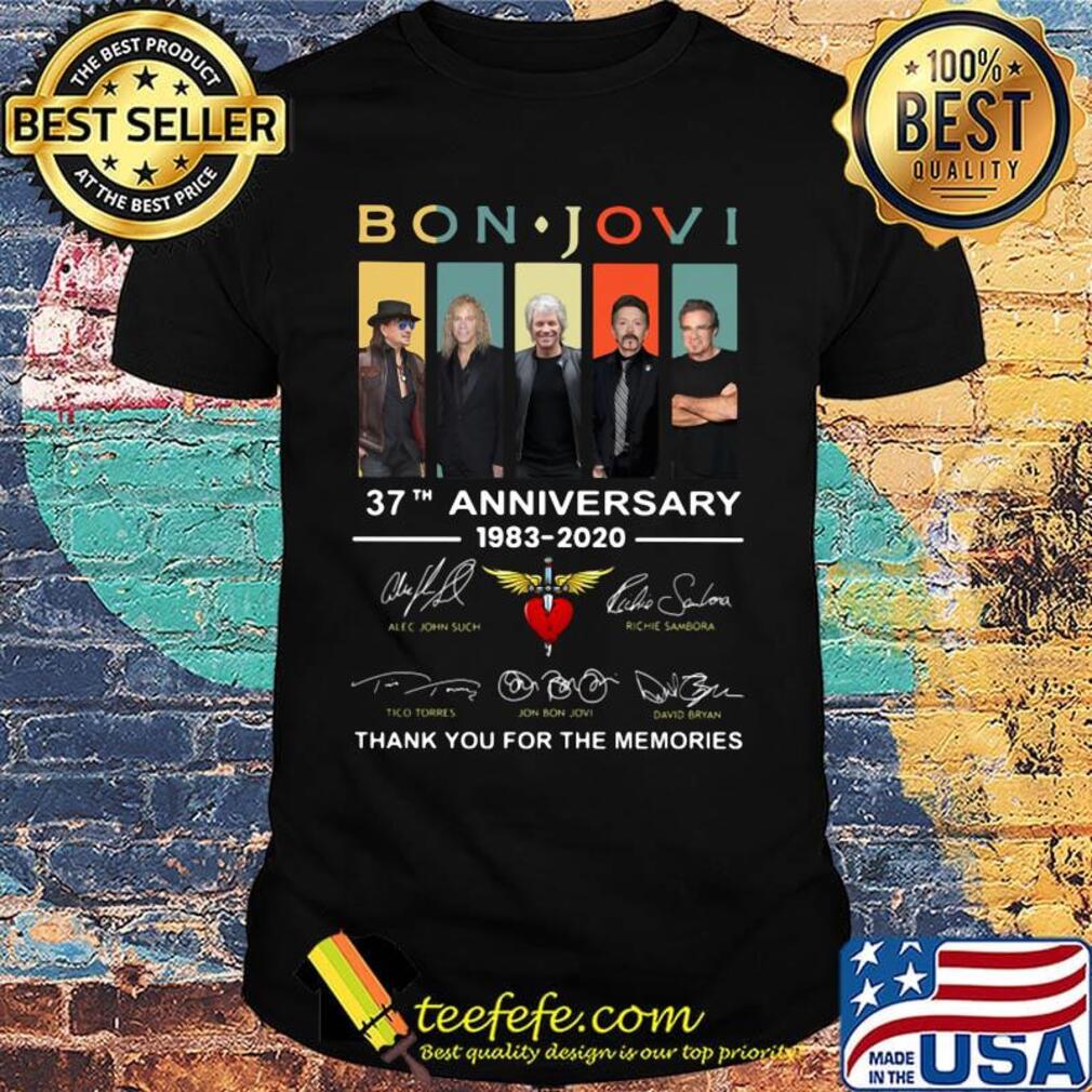 Bon jovi 37th anniversary 1983 2020 thank you for the memories signatures vintage shirt