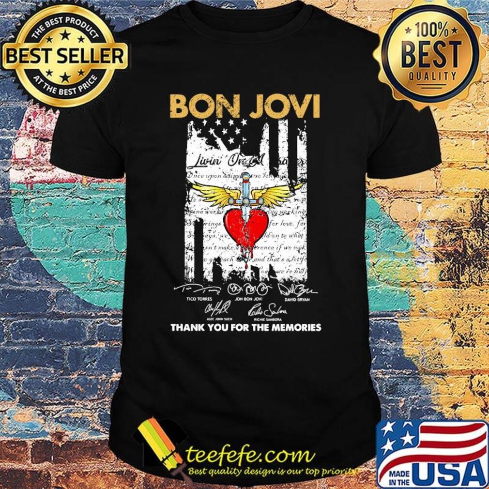 Bon jovi thank you for the memories signatures american flag independence day shirt