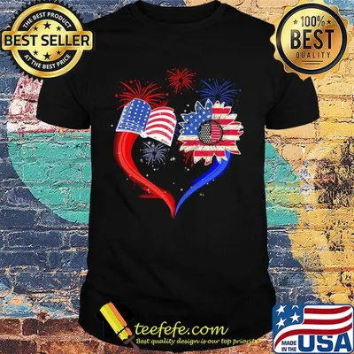 Book Flower Heart American Flag Independence Day Shirt