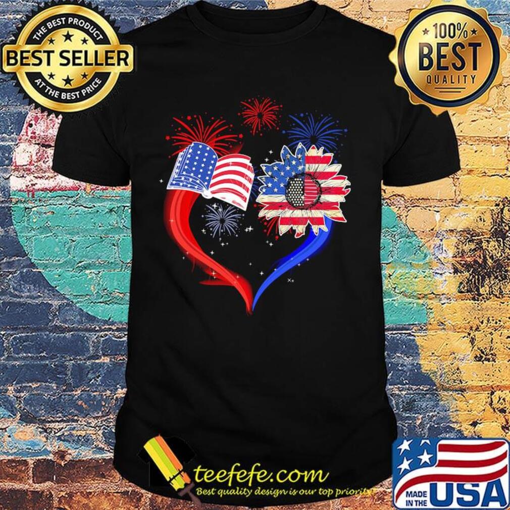 Book Flower Heart American Flag Independence Day Shirt Book Flower Heart American Flag Independence Day Shirt